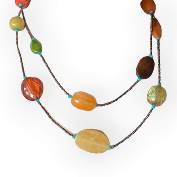 Colorful beaded necklace - seed beads and large accent beads - Picture 1 of 11